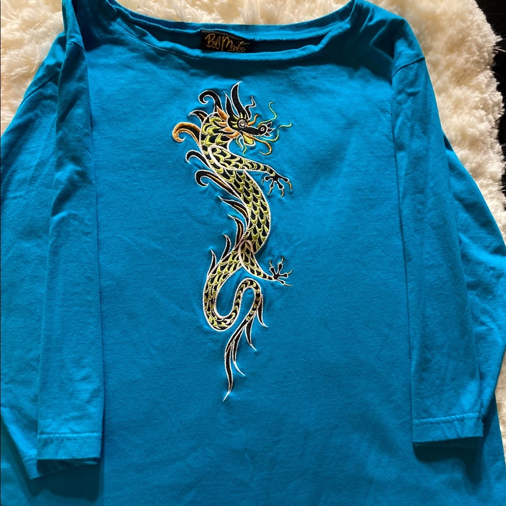 Vintage 80s BOB MACKIE Wearable Art Dragon Top 1X - Picture 3 of 7